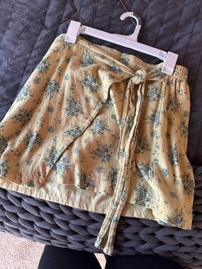 Floral Wrap Mini Skirt in Mustard Yellow